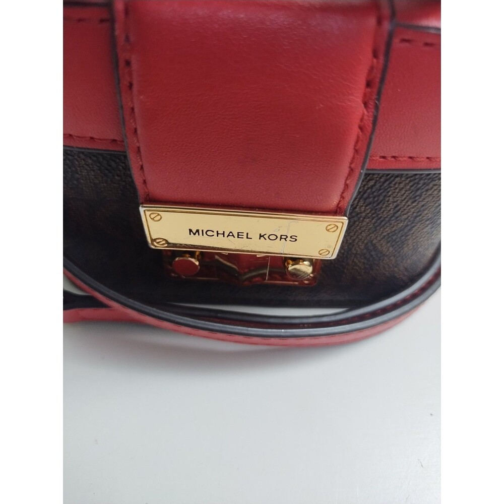 Michael Kors Rose MINI Trunk Crossbody Shoulder Bag MK Brown Fire Red Purse - Picture 11 of 12